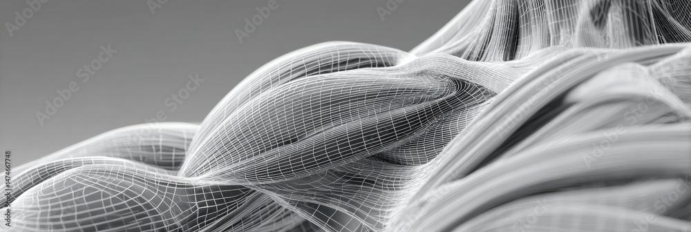 Aufkleber 3D Wireframe Visualization of Muscle Structure Displayed Over a Clear Background Highlighting Anatomical Details and Contours