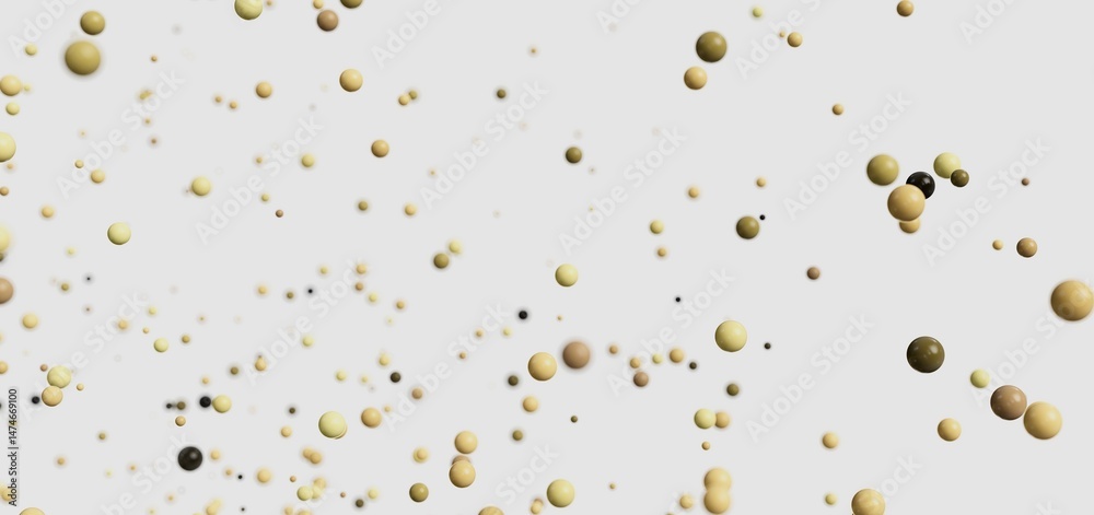 Poster a serene image of many beige and brown spheres floating on a white background. ideal for websites or