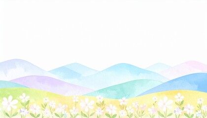 Fototapeta premium Scenic landscape painting nature watercolor art calm environment wide viewpoint serene concept