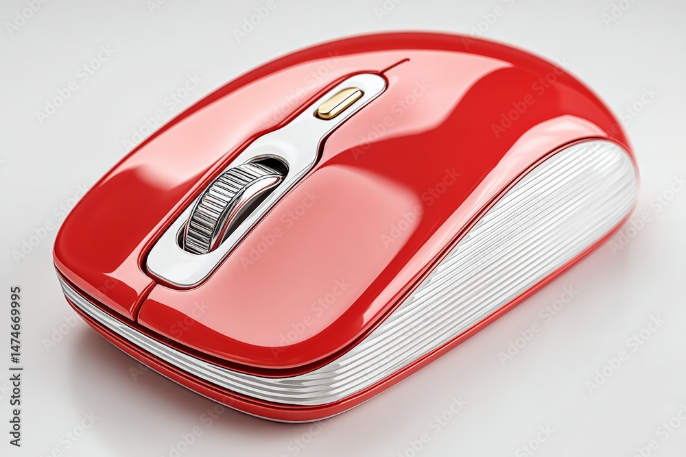 Leinwandbilder red computer mouse with sleek design and detailed scroll wheel on white background