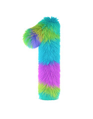  number   shape with fullcolor fur isolated on white background 3D rendering  png