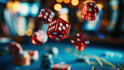 Dice and chips in mid-air over a casino table (1)