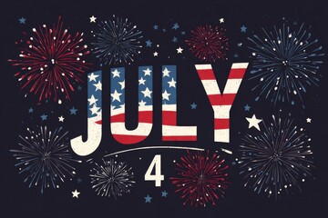 Independence Day Card. Usa Flag With firework. 4th July Text