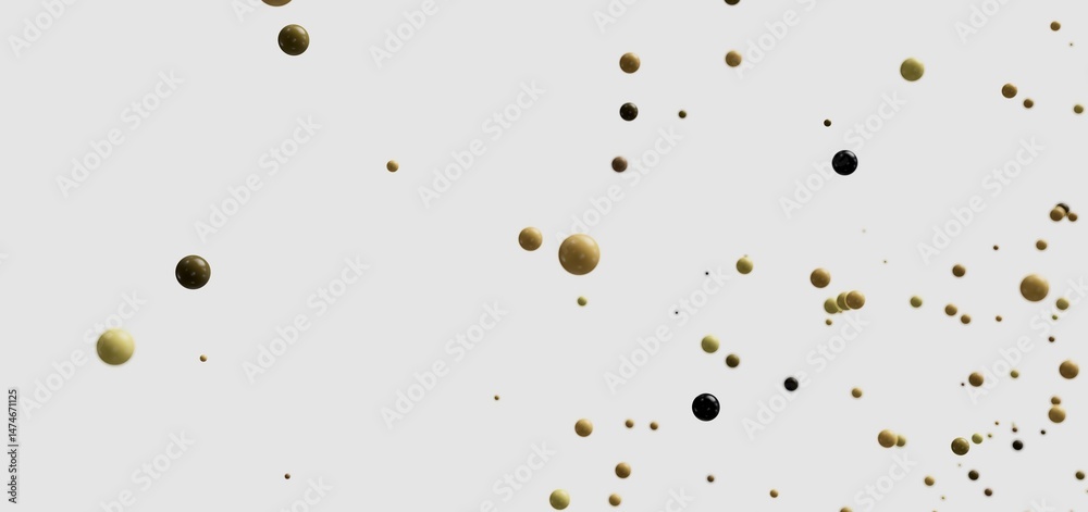 Poster beautiful abstract image of gold and black spheres floating on a white background. perfect for moder