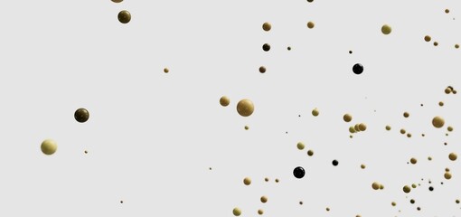 Beautiful abstract image of gold and black spheres floating on a white background. Perfect for...