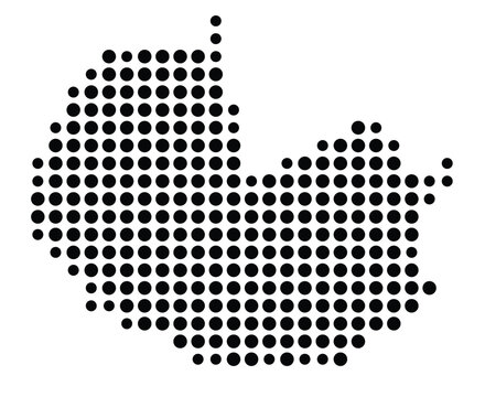 Symbol Map of the city Hude (Oldb) (Niedersachsen, Germany) showing the city with a pattern of just a few black dots