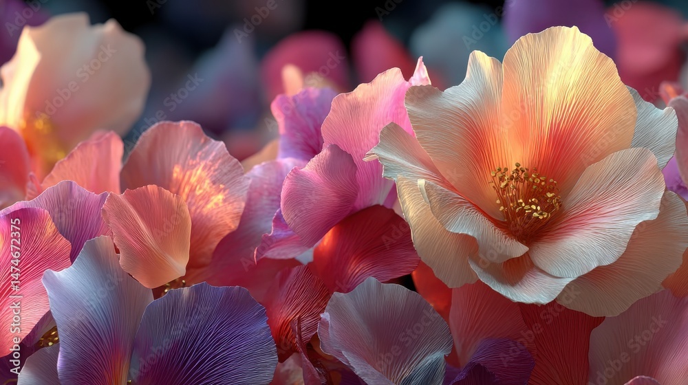 Poster rose petals close up background romantic holiday composition generative ai.stock image