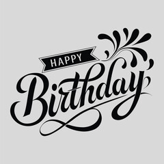Elegant Happy Birthday Calligraphy Design with Decorative Flourishes.eps