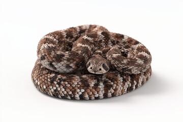 Obraz premium Close-up of a coiled rattlesnake, showcasing its intricate pattern and textures.