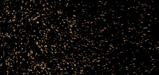 Sparkling gold and bronze glitter falling on a black background. Perfect for festive designs.