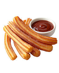 Delicious churros with rich chocolate sauce. Isolated trasparent Png.