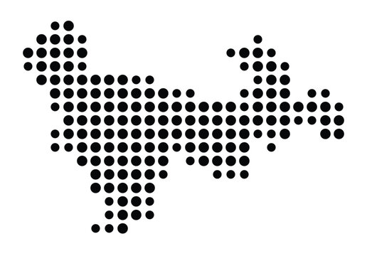 Symbol Map of the city S&uuml;dheide (Niedersachsen, Germany) showing the city with a pattern of just a few black dots