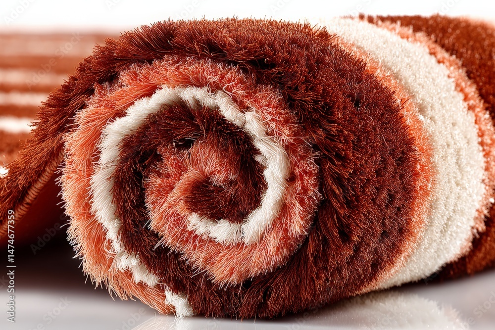 Poster Soft and cozy striped towel rolled up on a smooth surface ready for use during a relaxing bath or beach day