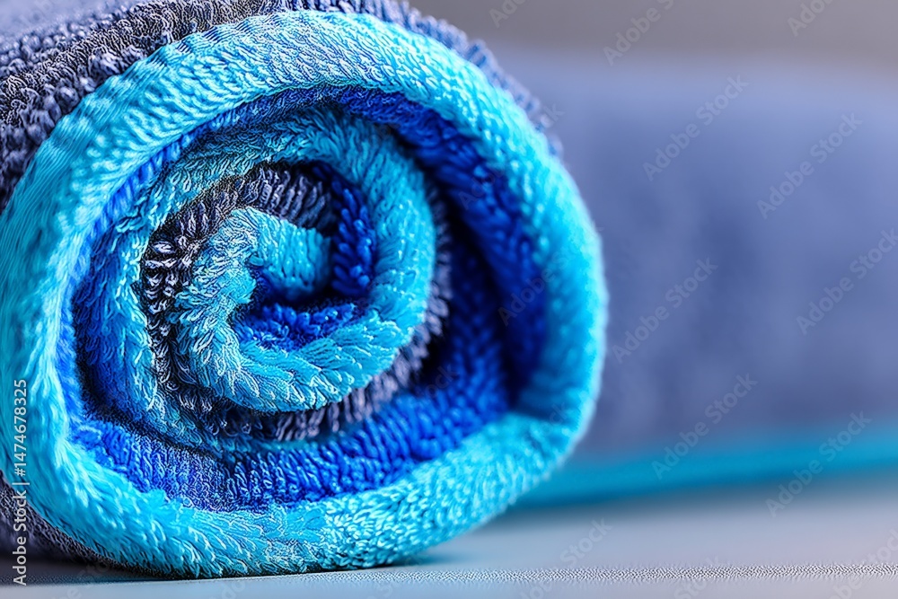 Poster soft rolled towel in shades of blue displayed on a simple background, conveying tranquility and clea