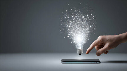 A hand activates a glowing lightbulb over a device.