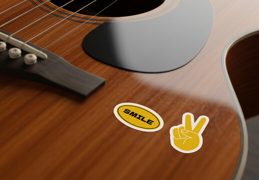 Close up Acoustic Guitar Stickers Mockup