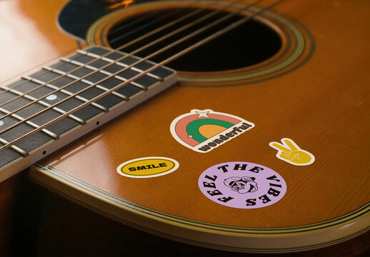 Acoustic Guitar Stickers Mockup