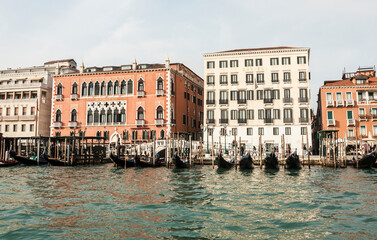 Historical buildings on embankment of gulf of Venice, Italy