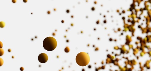 Abstract background with golden spheres floating on white. Perfect for modern designs.
