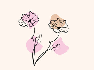 Abstract Line Art Floral Design with Pink and Beige Accents