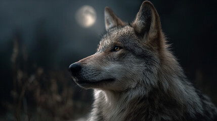 Fototapeta premium Wolf animal wildlife nature moon night forest predator canine mammal wild animal gray wolf portrait