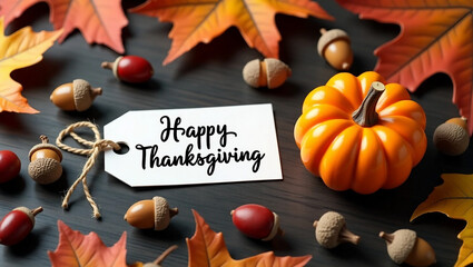 Thanksgiving quote - Autumn leaves, pumpkins and acorns