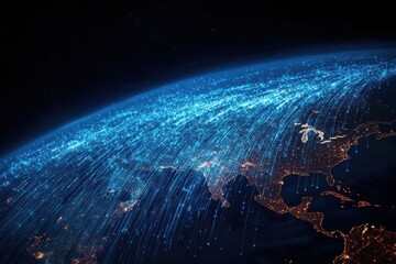 Satellite Data Flowing Over Earth in Orbit Visualization