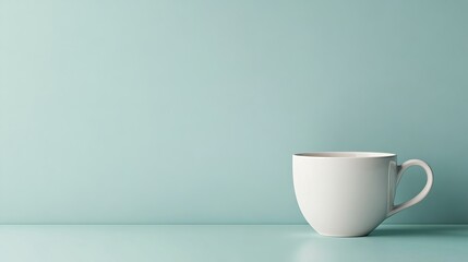 Fototapeta premium Elegant ceramic mug on a mint background still life drink composition minimalist aesthetic