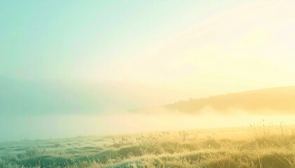 Obraz premium Morning mist rising over tranquil meadow nature scene soft light peaceful ambiance serene viewpoint