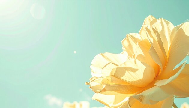 Blooming yellow rose under clear blue sky nature photography outdoor vibrant close-up perspective