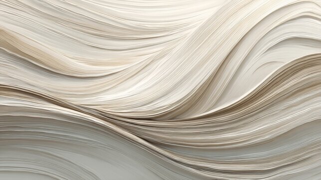An acrylic abstract piece with smooth, flowing lines in light taupe and beige, creating a sense of space and calm