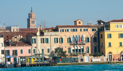 Historical buildings on embankment of gulf of Venice, Italy