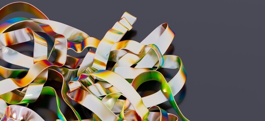 Colorful, tangled ribbons. Abstract art, design, texture background.