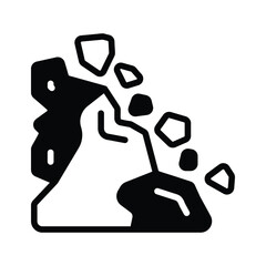 A slope with falling rocks, symbolizing landslide warnings