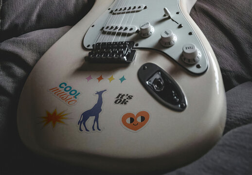 Electric Guitar Stickers Mockup