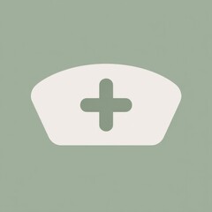 Obraz premium Simple illustration of a nurse's hat with a plus sign on a green background.