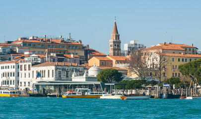 Fototapeta premium Historical buildings on embankment of gulf of Venice, Italy
