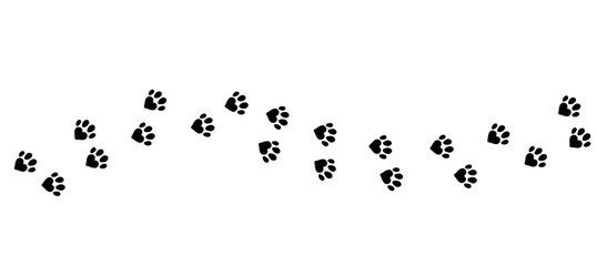 Heart shaped pet paw print vector icon design. Cat or dog paw prints with 4 fingers and heartshapes base. Vet clinic logo clipart. Trail of pawprints