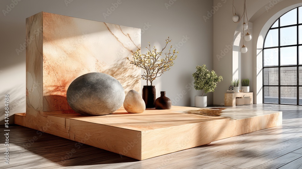 Leinwandbilder stone platform for product showcase beige empty platform mock up generative ai,stock photo