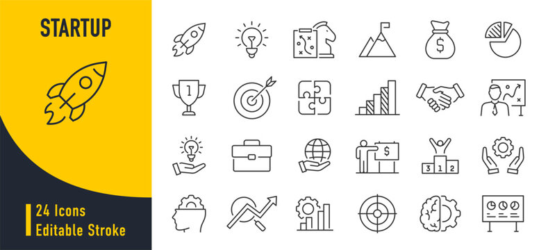 Startup web icons in line style. Business, Creative, idea, marketing, target, developement, collection. Vector illustration.