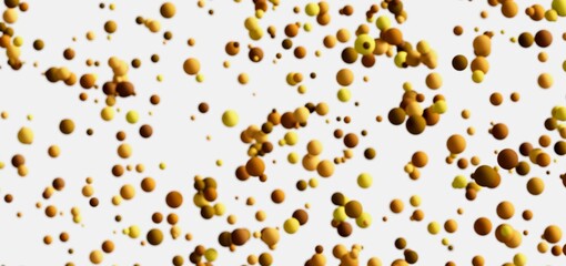 Golden spheres floating on white. Perfect for website banners, presentations, or design projects.