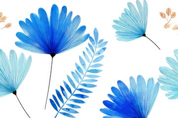 Beautiful blue floral design with delicate petals and leaves on a white background during springtime