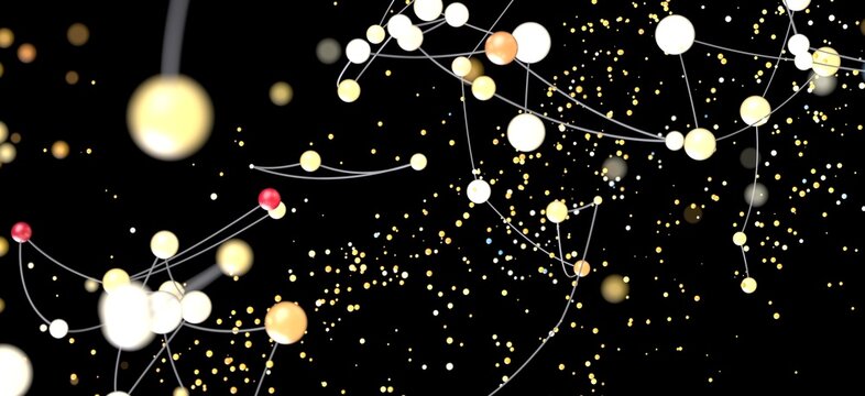 Abstract background with glowing dots connected by lines.  Perfect for technology, network, or connection concepts.