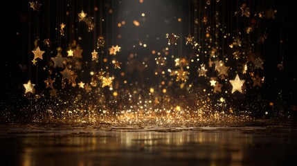 Award party stage golden stage glitter animation. stars, lights and particles. Luxury gold light star