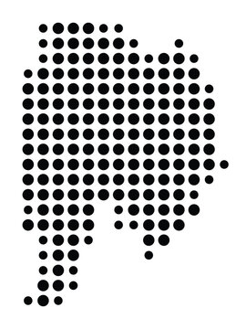 Symbol Map of the city Erlensee (Hessen, Germany) showing the city with a pattern of just a few black dots