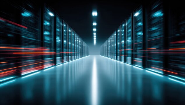 Server Room View Futuristic Data Center Hallway