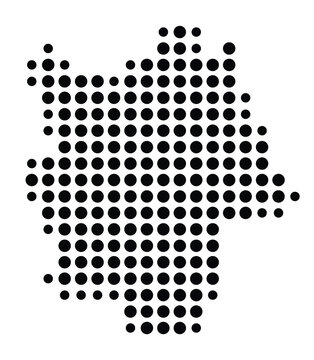 Symbol Map of the city Langenselbold (Hessen, Germany) showing the city with a pattern of just a few black dots