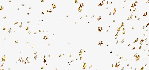 Shimmering gold and bronze stars on white. Festive background.