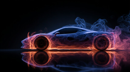 Futuristic sports car design concept with fire and smoke digital art wallpaper background hd image