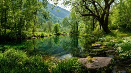 Beautiful and miraculous colors of green spring panorama landscap